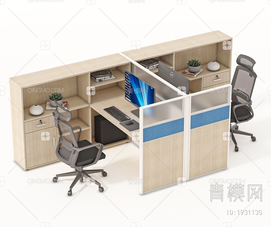 办公桌椅组合，办公桌，职员桌，桌上屏3D模型下载【ID:1931130】