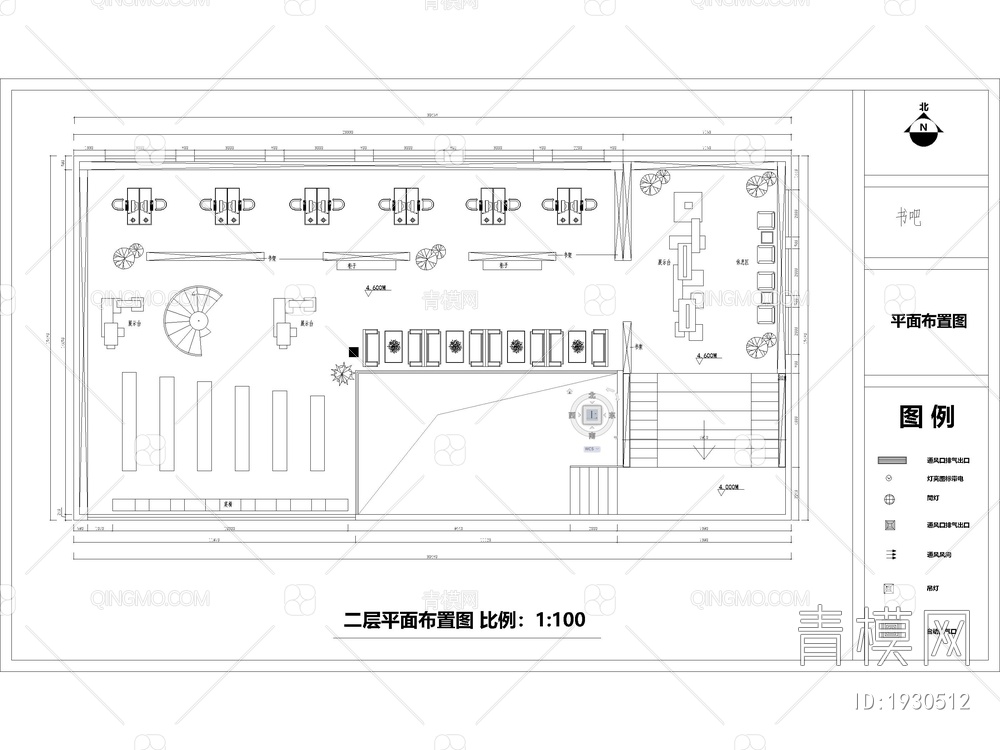 书吧装修CAD施工图【ID:1930512】