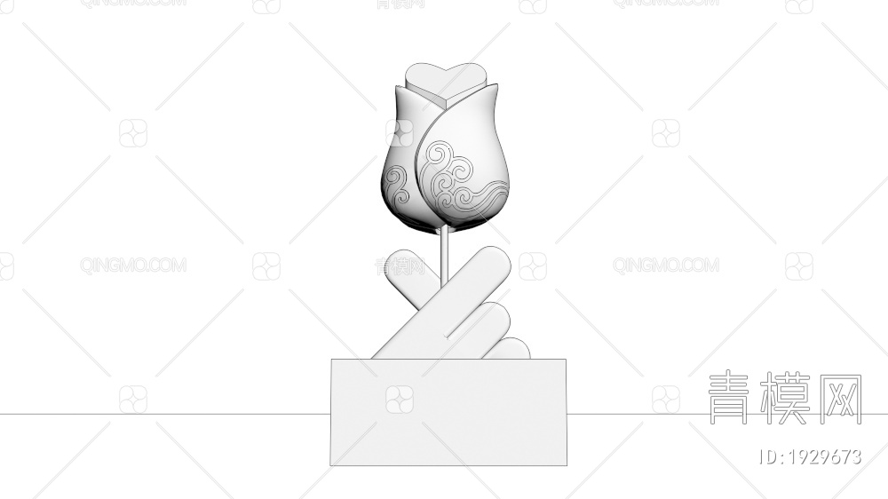 玫瑰花雕塑3D模型下载【ID:1929673】