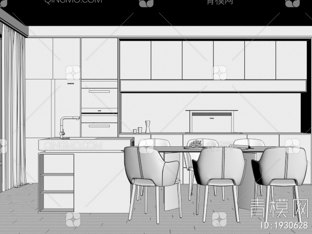 家居餐厅，餐边柜，酒柜，餐桌3D模型下载【ID:1930628】
