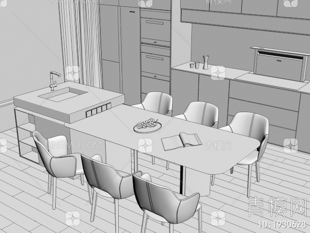 家居餐厅，餐边柜，酒柜，餐桌3D模型下载【ID:1930628】