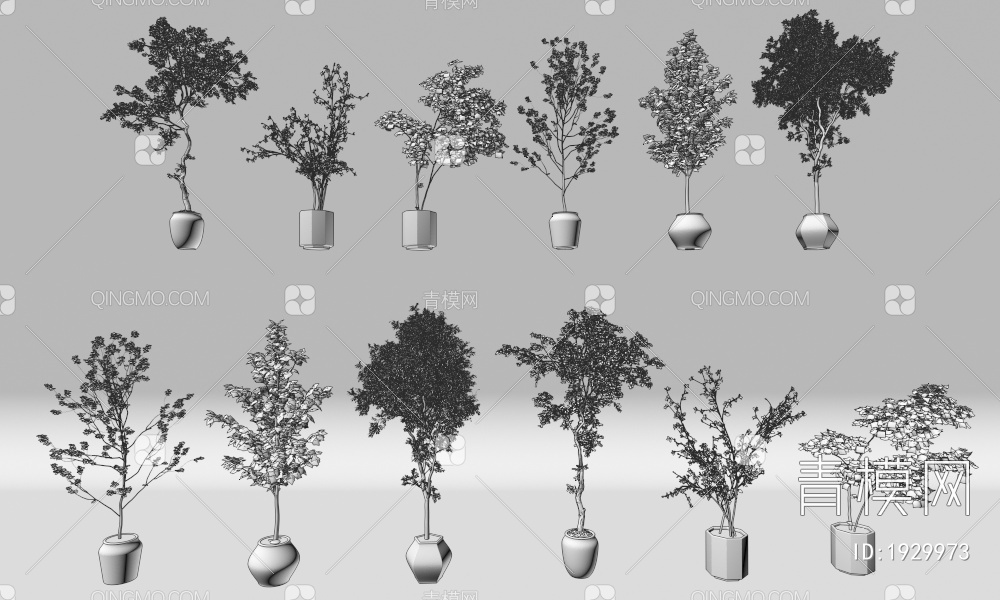 编织筐盆栽  绿植 盆栽植物组合3D模型下载【ID:1929973】
