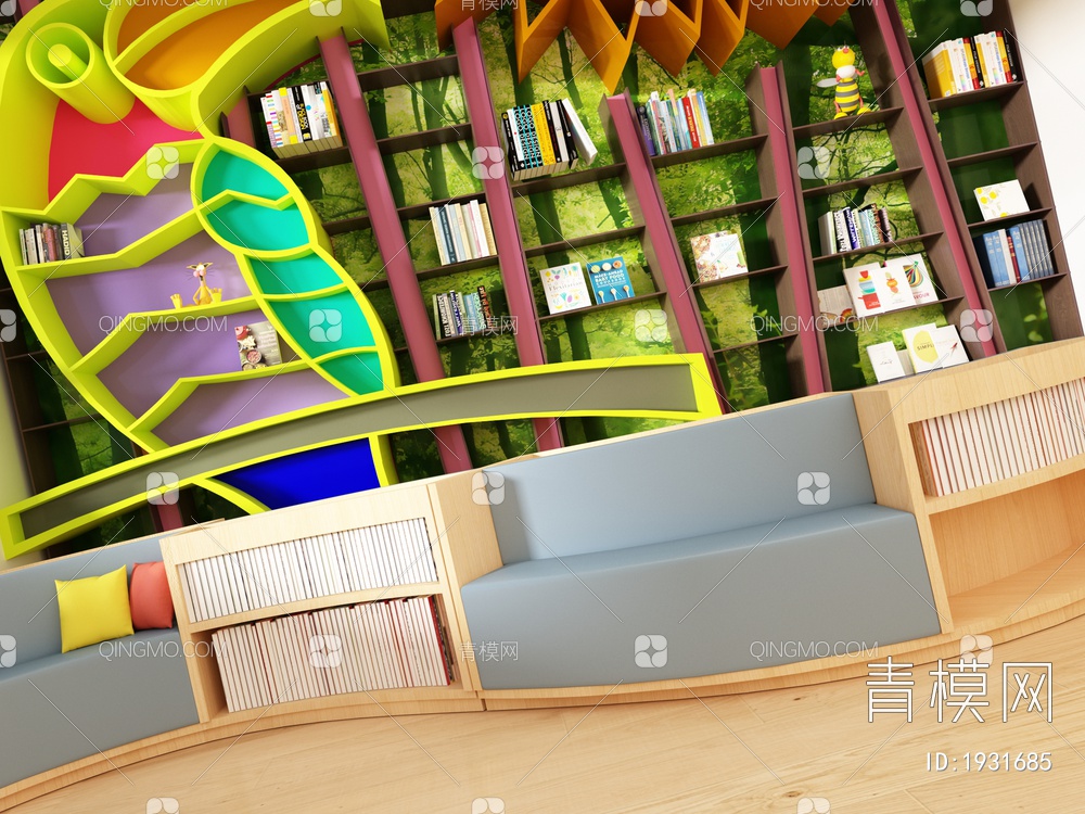 儿童阅读室书柜 书架3D模型下载【ID:1931685】