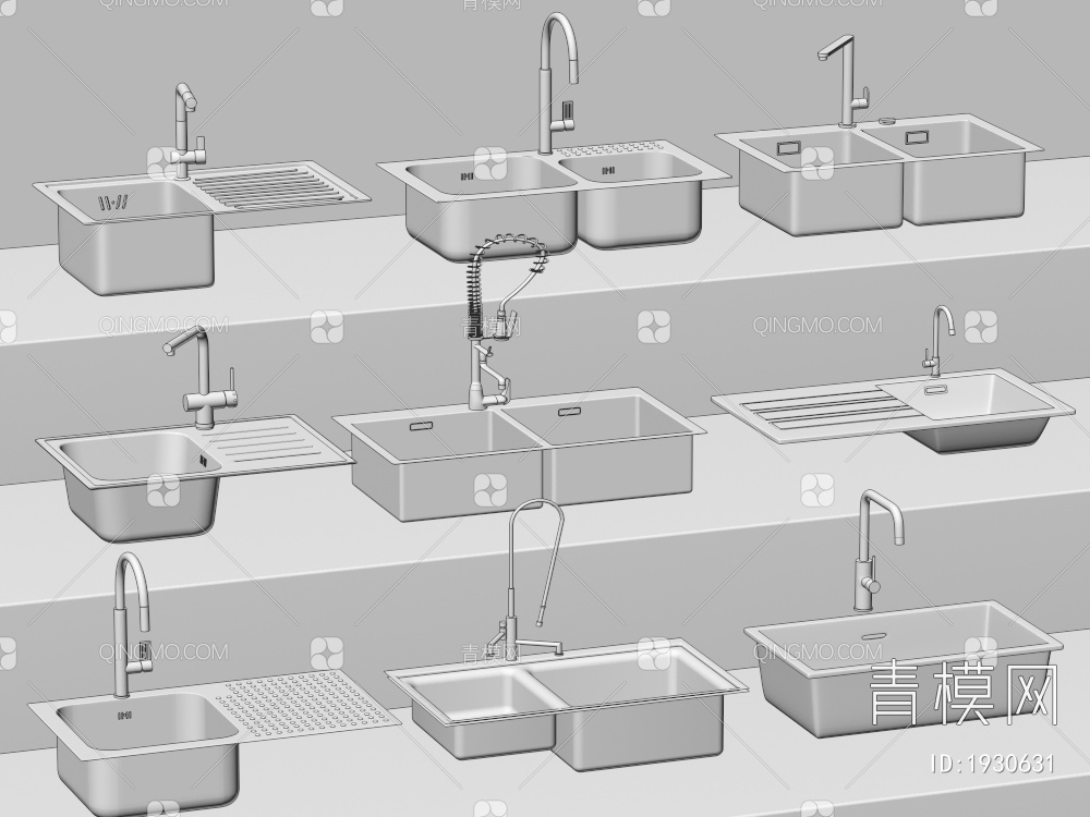 水槽 洗菜盆 水龙头 不锈钢水槽3D模型下载【ID:1930631】