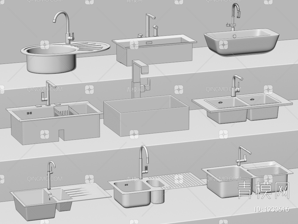 水槽 洗菜盆 水龙头 不锈钢水槽3D模型下载【ID:1930616】