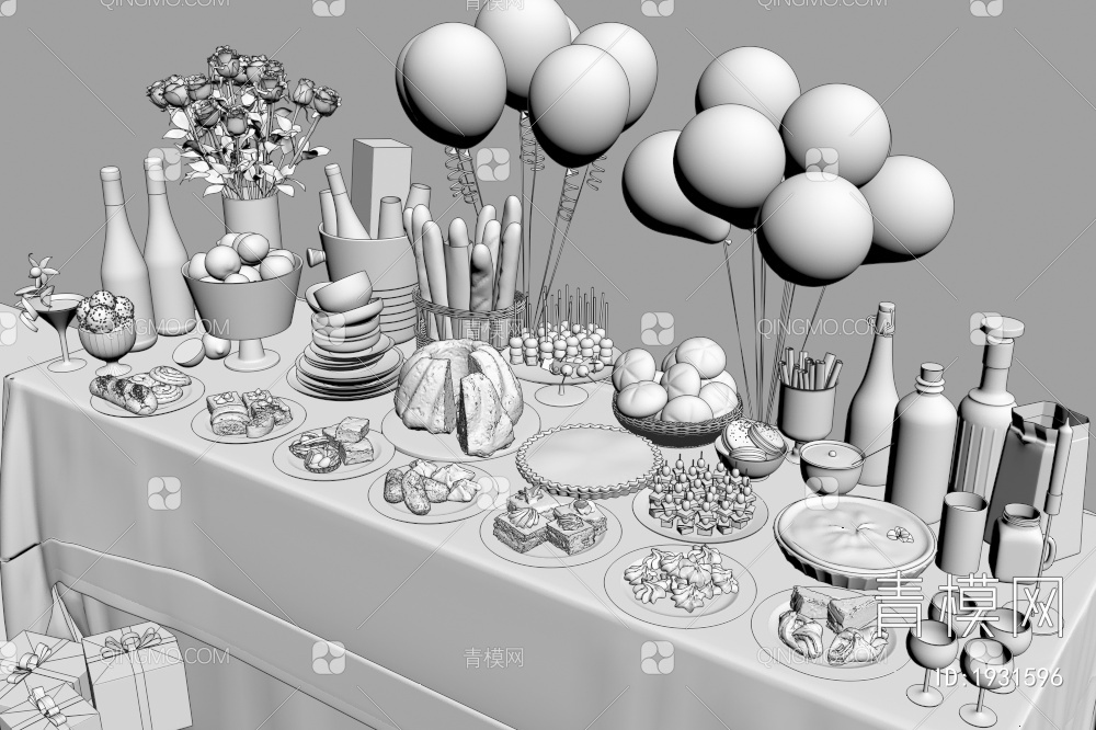 蛋糕面包组合3D模型下载【ID:1931596】