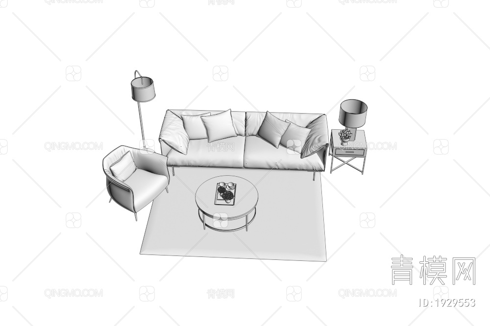 沙发茶几组合3D模型下载【ID:1929553】