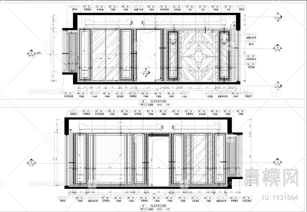 家装施工图（3室2厅2卫）【ID:1931864】