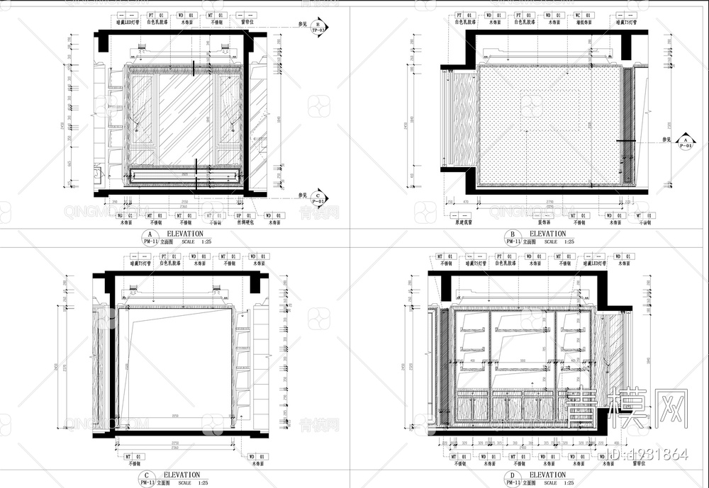 家装施工图（3室2厅2卫）【ID:1931864】