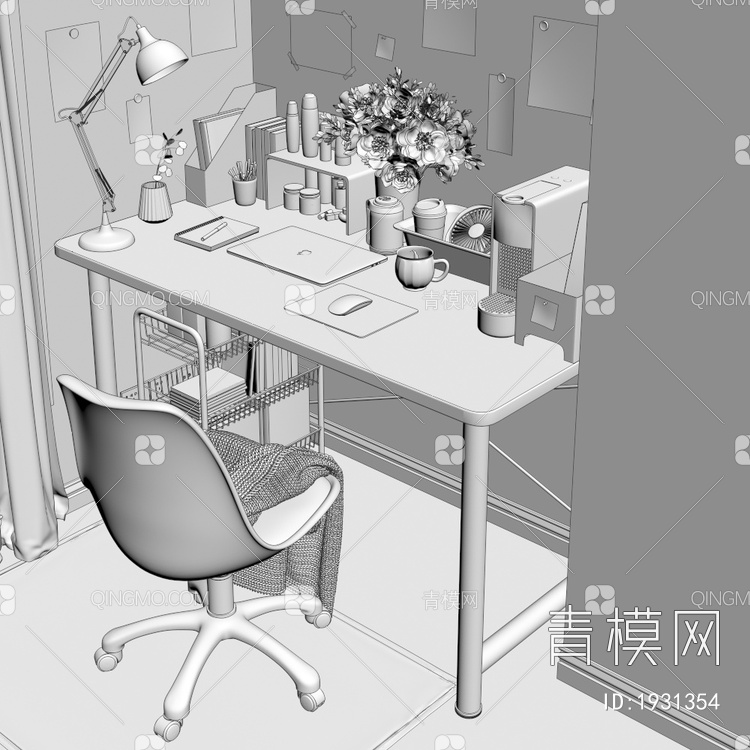 书桌椅组合3D模型下载【ID:1931354】