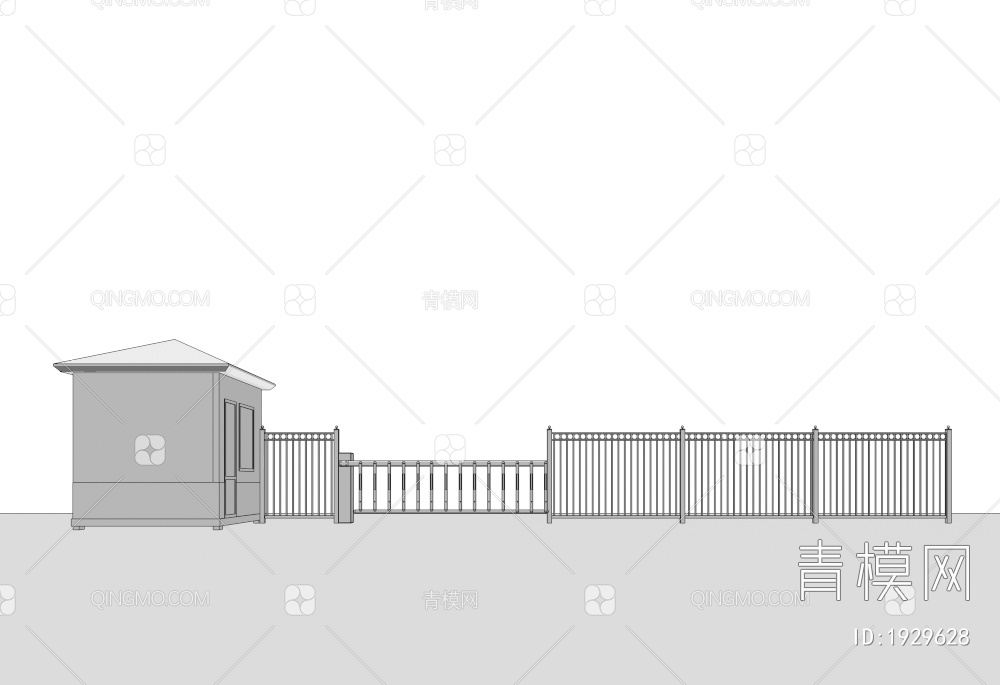 简易门房、大门、围栏3D模型下载【ID:1929628】