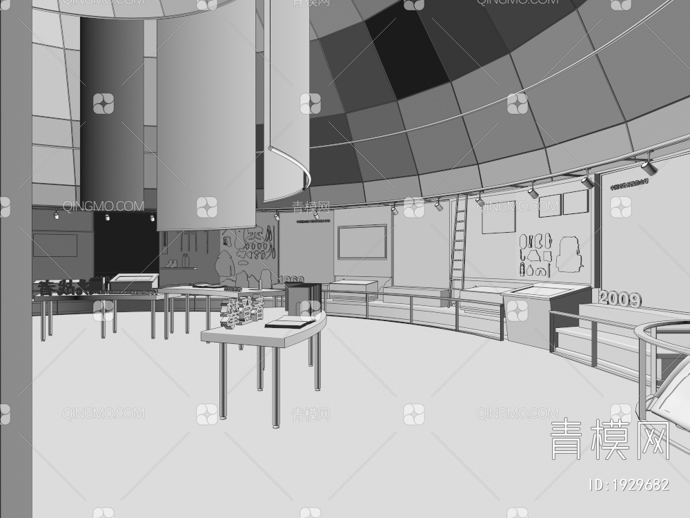 登山运动博物馆 互动触摸一体机 展示柜 登山装备3D模型下载【ID:1929682】