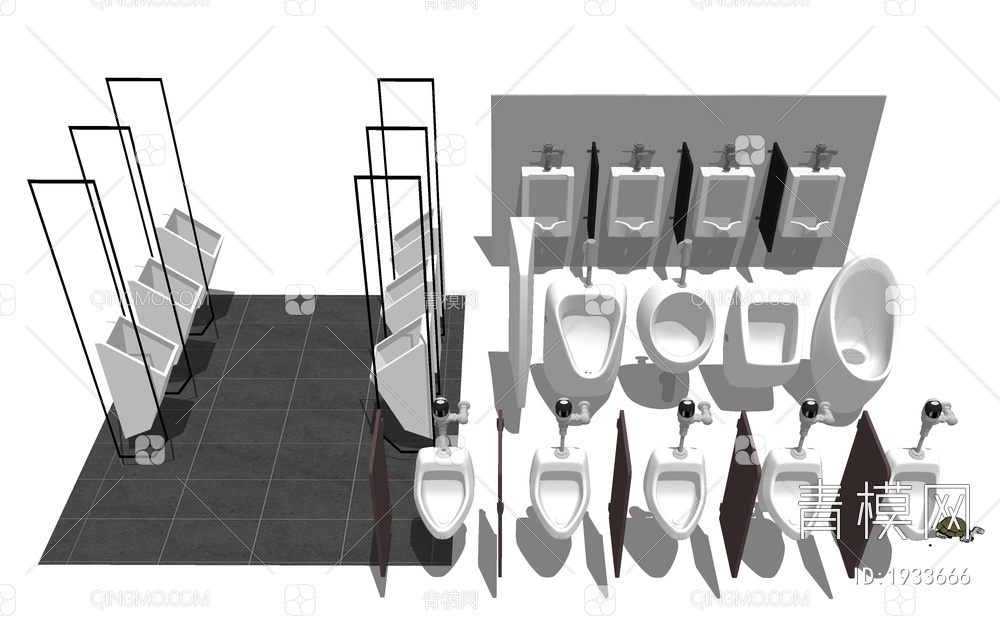 男士厕所 小便池SU模型下载【ID:1933666】