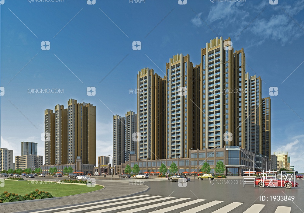 住宅楼高层小区规划3D模型下载【ID:1933849】