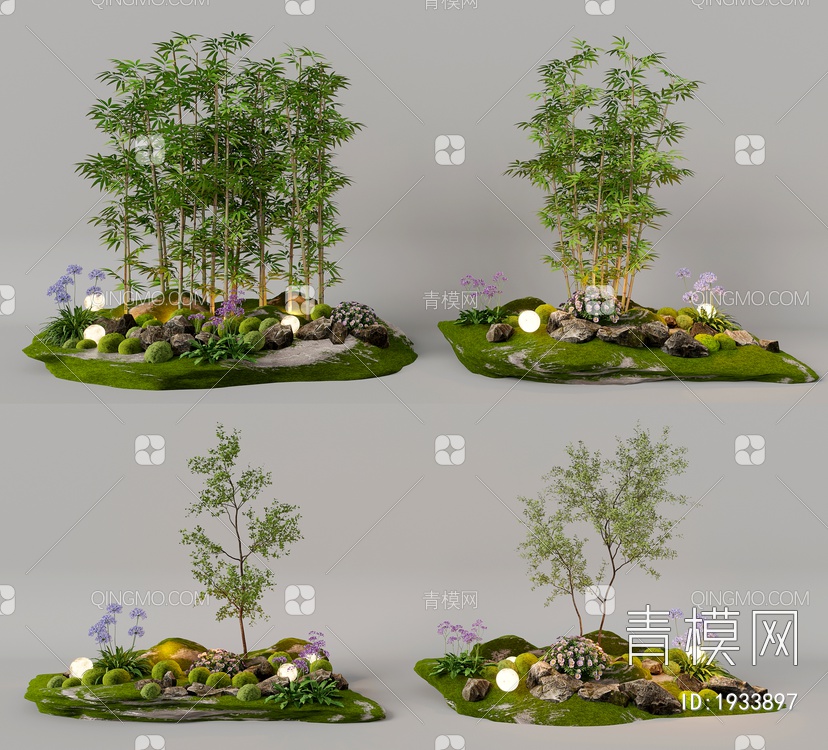 组团小景  植物堆 球形灌木 带花灌木植物组合3D模型下载【ID:1933897】