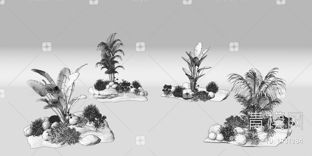 组团小景  植物堆 球形灌木 带花灌木植物组合3D模型下载【ID:1931284】