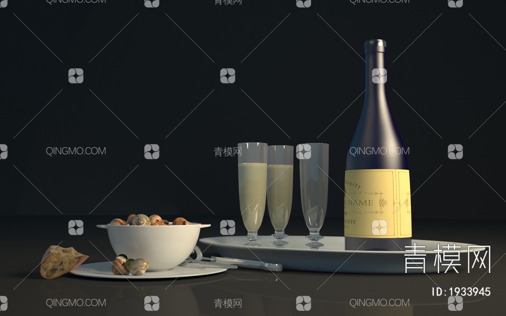 葡萄酒、蜗牛3D模型下载【ID:1933945】