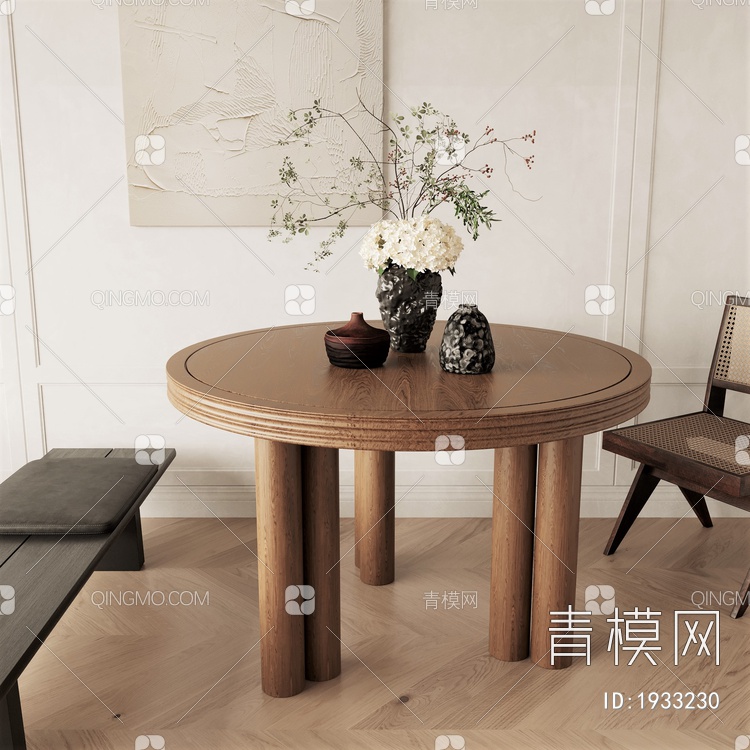 实木，圆桌，餐桌3D模型下载【ID:1933230】