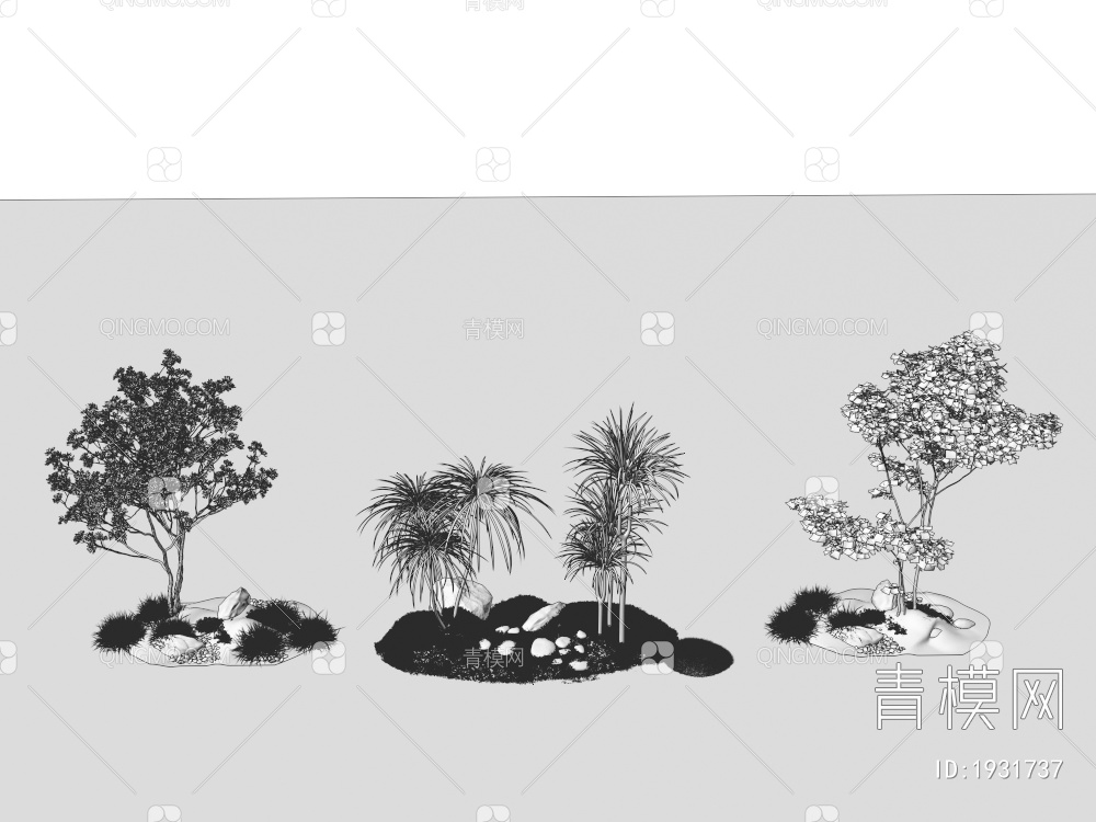植物堆 绿植 山石小景3D模型下载【ID:1931737】