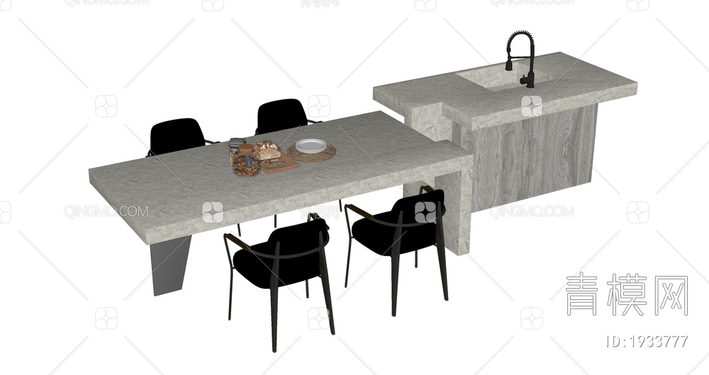 中岛台 餐桌椅组合SU模型下载【ID:1933777】