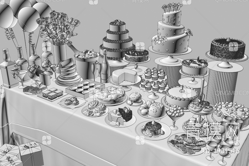 蛋糕面包组合3D模型下载【ID:1931516】