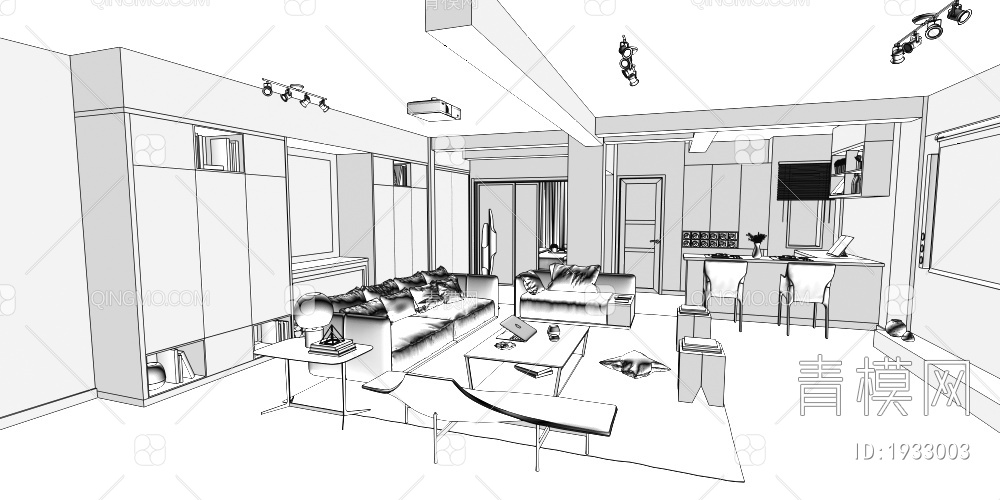 家装设计 客厅3D模型下载【ID:1933003】