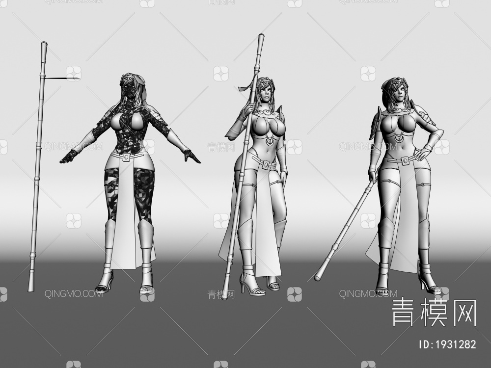 美少女武士游戏角色3D模型下载【ID:1931282】