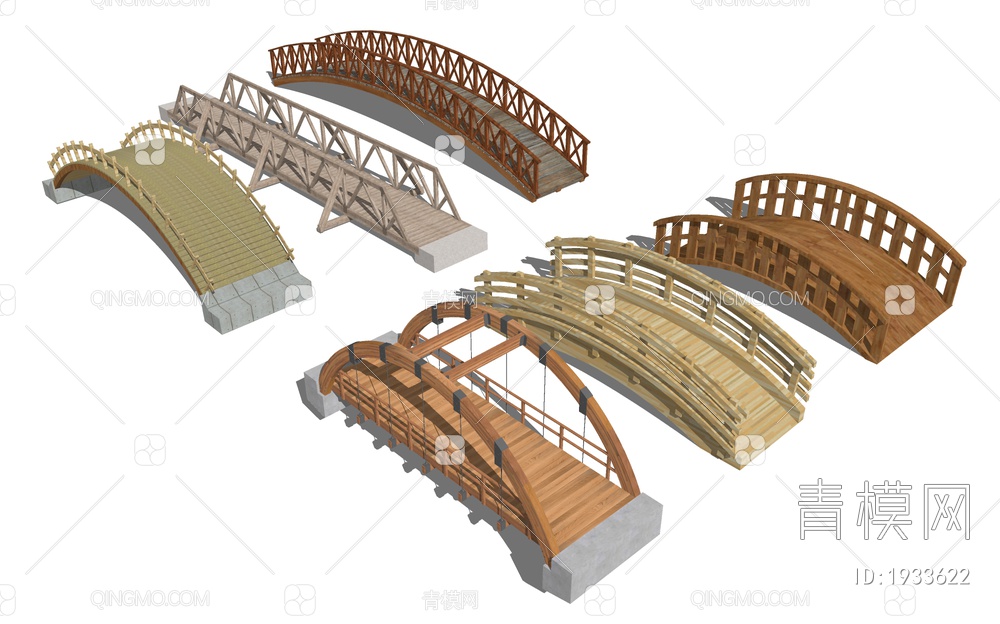 木拱桥 独木桥SU模型下载【ID:1933622】