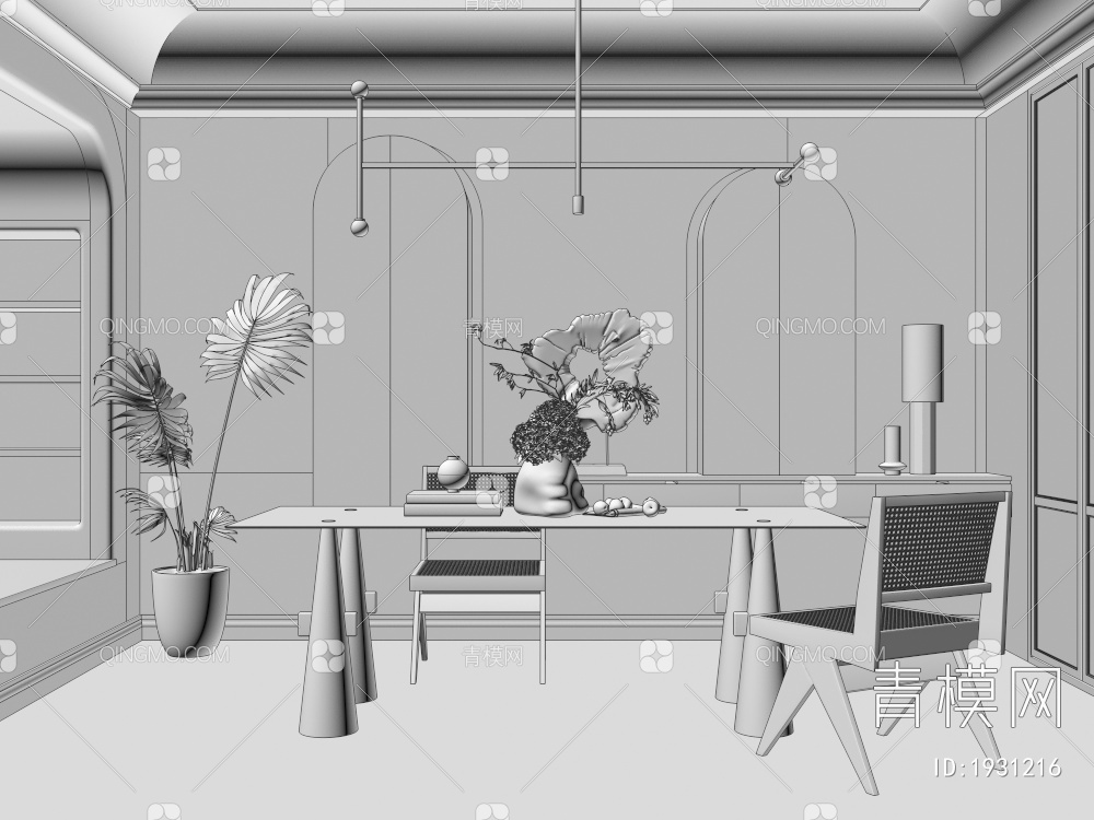 中古，复古，餐边柜，橱柜，餐桌椅，餐厅3D模型下载【ID:1931216】
