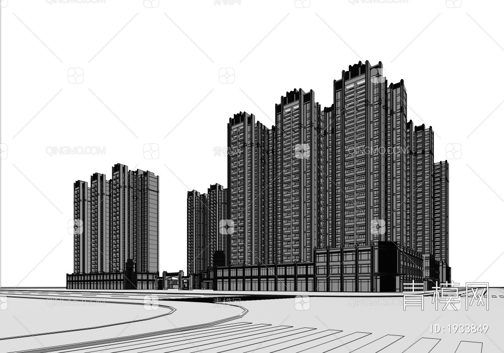 住宅楼高层小区规划3D模型下载【ID:1933849】