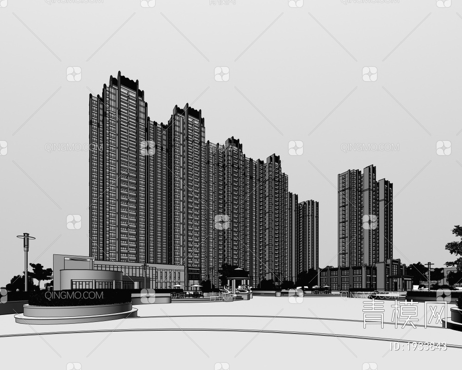 住宅楼高层小区3D模型下载【ID:1933843】