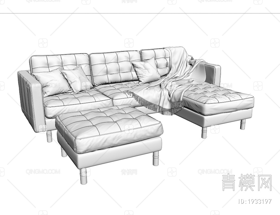 黑色真皮皮革多人转角沙发3D模型下载【ID:1933197】