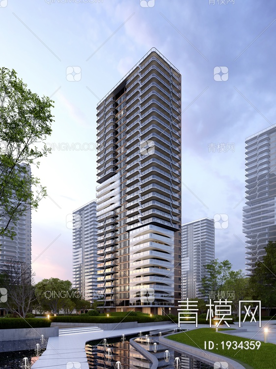 弧形高层住宅SU模型下载【ID:1934359】