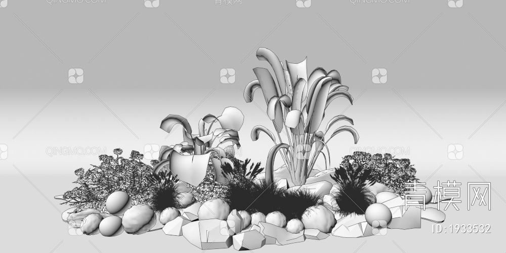 组团小景  植物堆 球形灌木 带花灌木植物组合3D模型下载【ID:1933532】