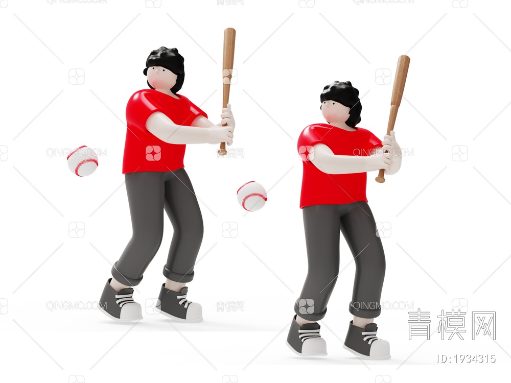卡通人物 卡通棒球运动员3D模型下载【ID:1934315】
