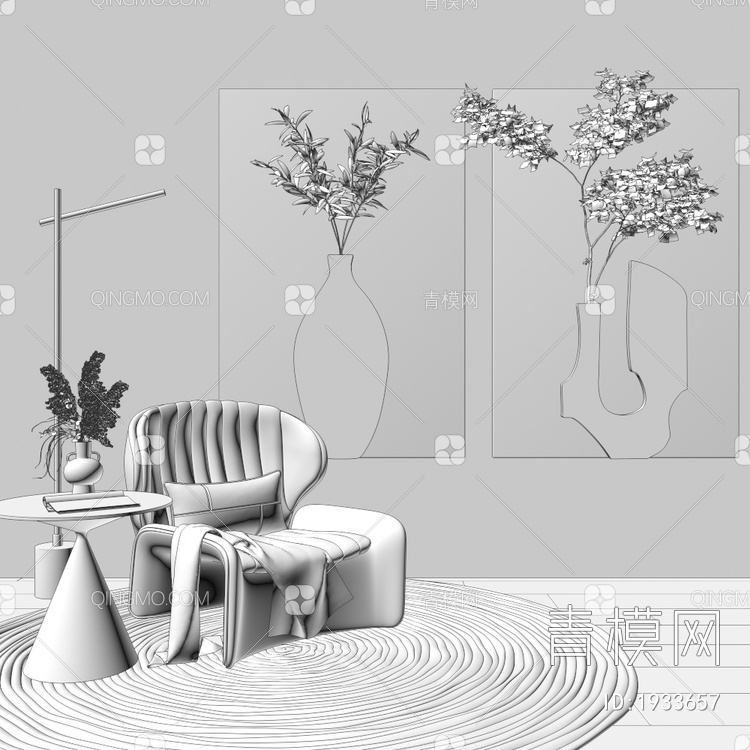 墙饰 挂件 装饰画 挂画组合 休闲椅 落地灯3D模型下载【ID:1933657】