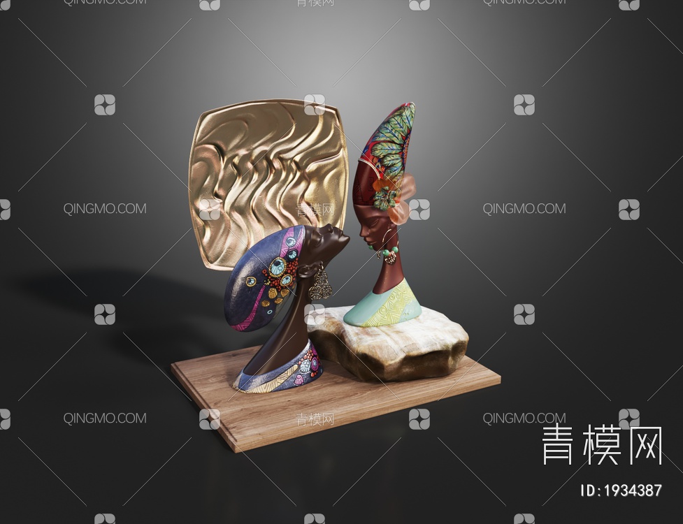 埃及人物女郎雕塑装饰品3D模型下载【ID:1934387】