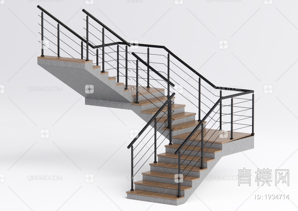 三跑楼梯 楼梯SU模型下载【ID:1934714】