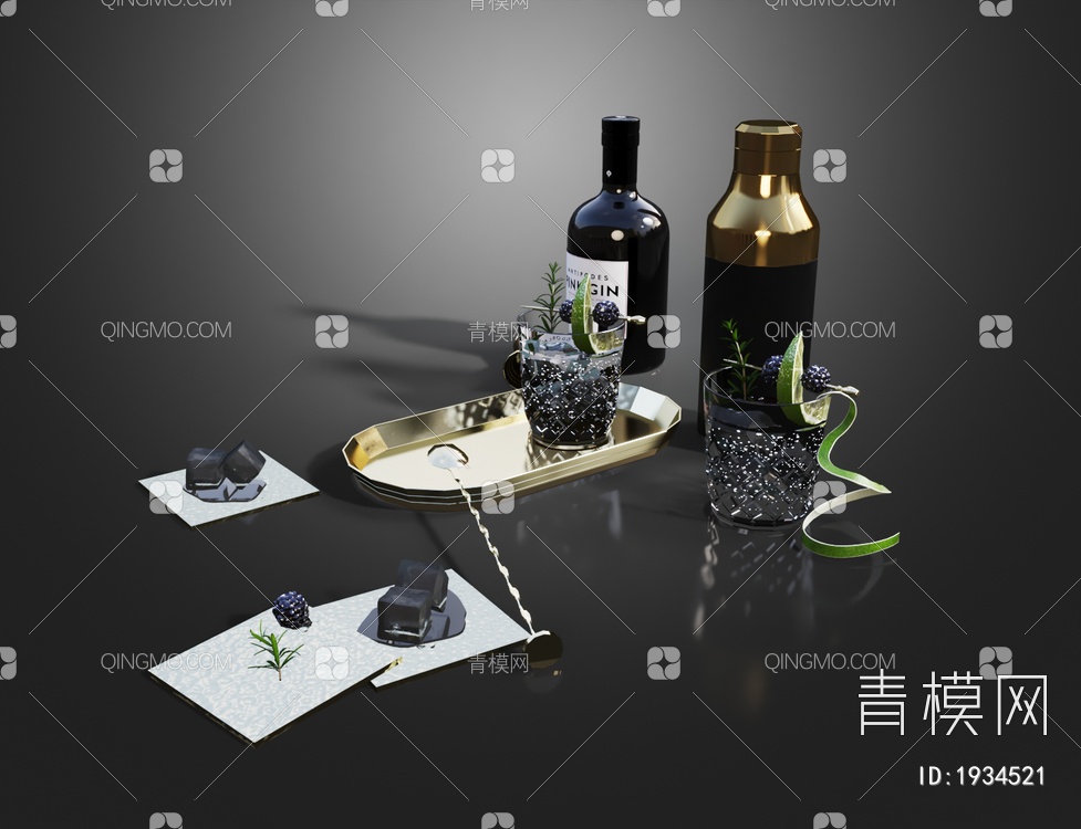 酒瓶酒杯组合3D模型下载【ID:1934521】
