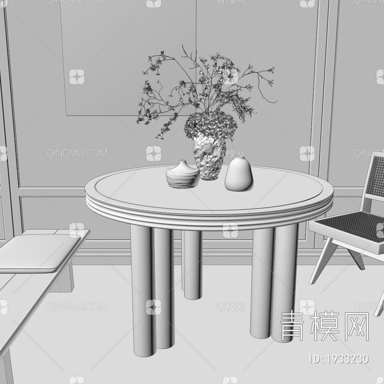 实木，圆桌，餐桌3D模型下载【ID:1933230】