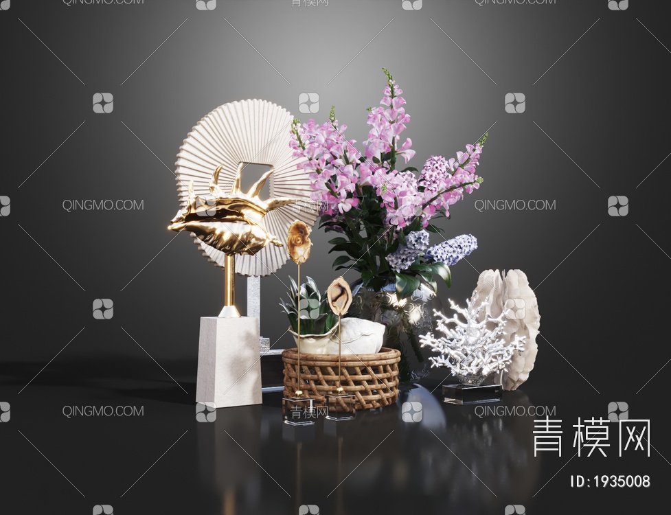 花卉花瓶海螺珊瑚摆件3D模型下载【ID:1935008】