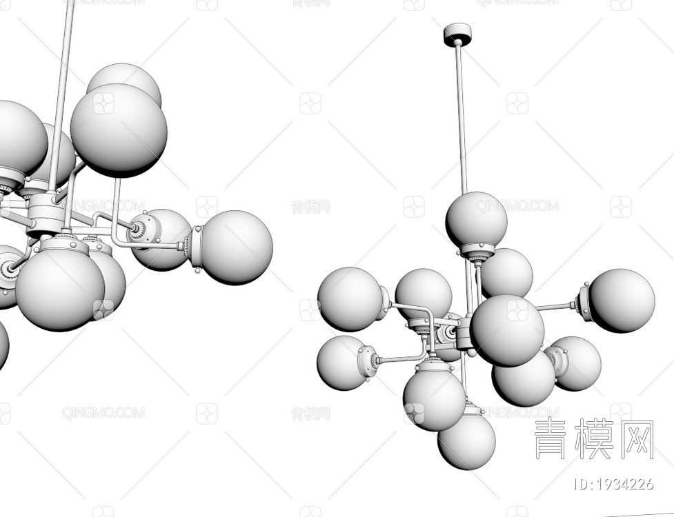 玻璃多头吊灯3D模型下载【ID:1934226】