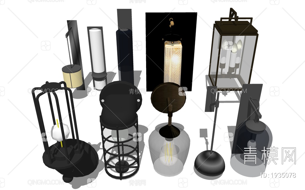 复古壁灯 镜前灯 庭院灯SU模型下载【ID:1935078】