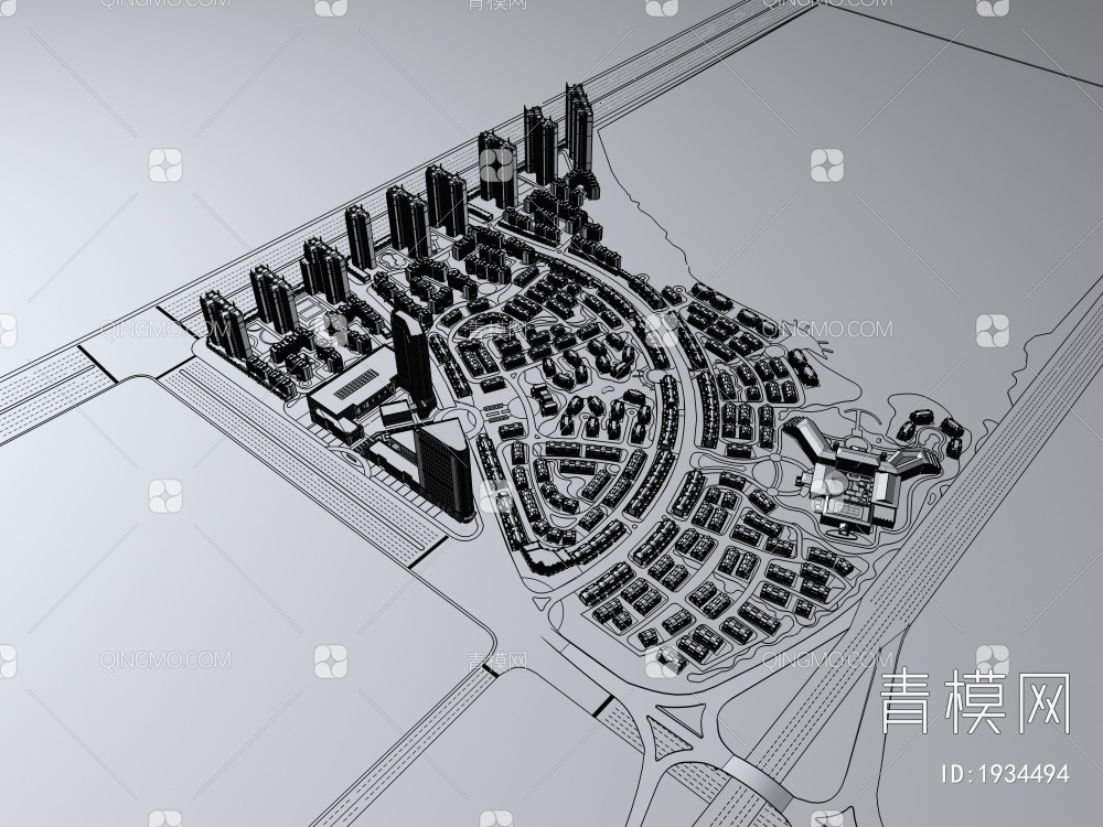 住宅楼高层小区规划3D模型下载【ID:1934494】