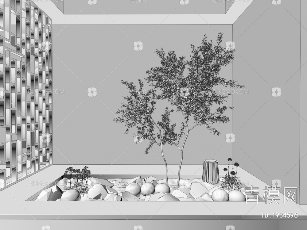 室内组团小景  植物堆 球形灌木 苔藓球  带花灌木植物组合3D模型下载【ID:1934596】