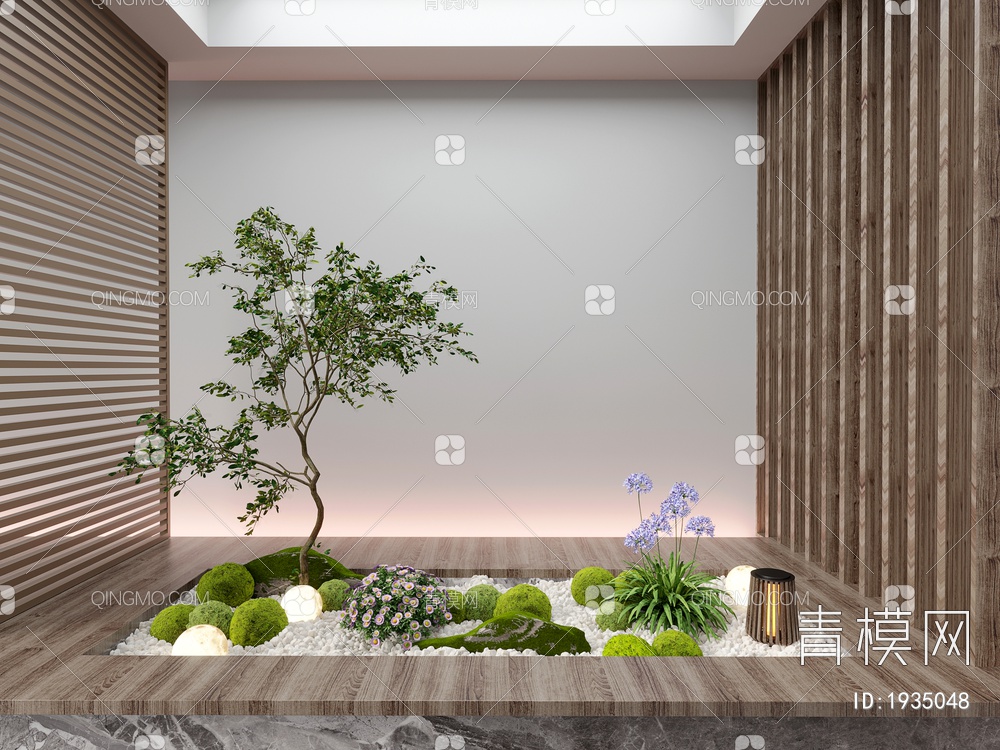 室内组团小景  植物堆 球形灌木 苔藓球  带花灌木植物组合3D模型下载【ID:1935048】