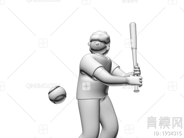 卡通人物 卡通棒球运动员3D模型下载【ID:1934315】