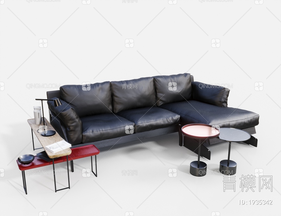 黑色转角沙发 皮革沙发3D模型下载【ID:1935342】