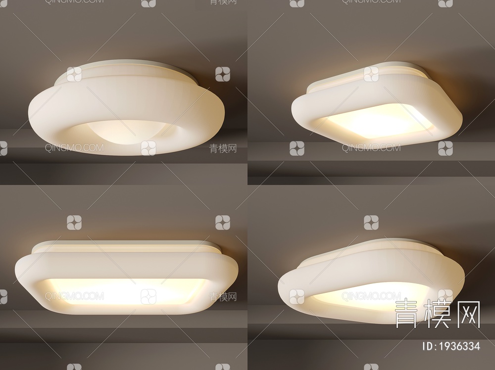 吸顶灯 客厅灯 卧室灯 方形圆形灯具组合3D模型下载【ID:1936334】