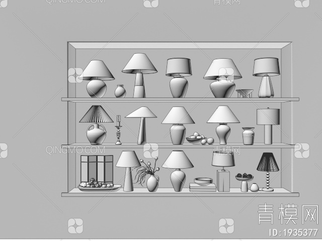 中古台灯 陶罐台灯 摆件组合3D模型下载【ID:1935377】